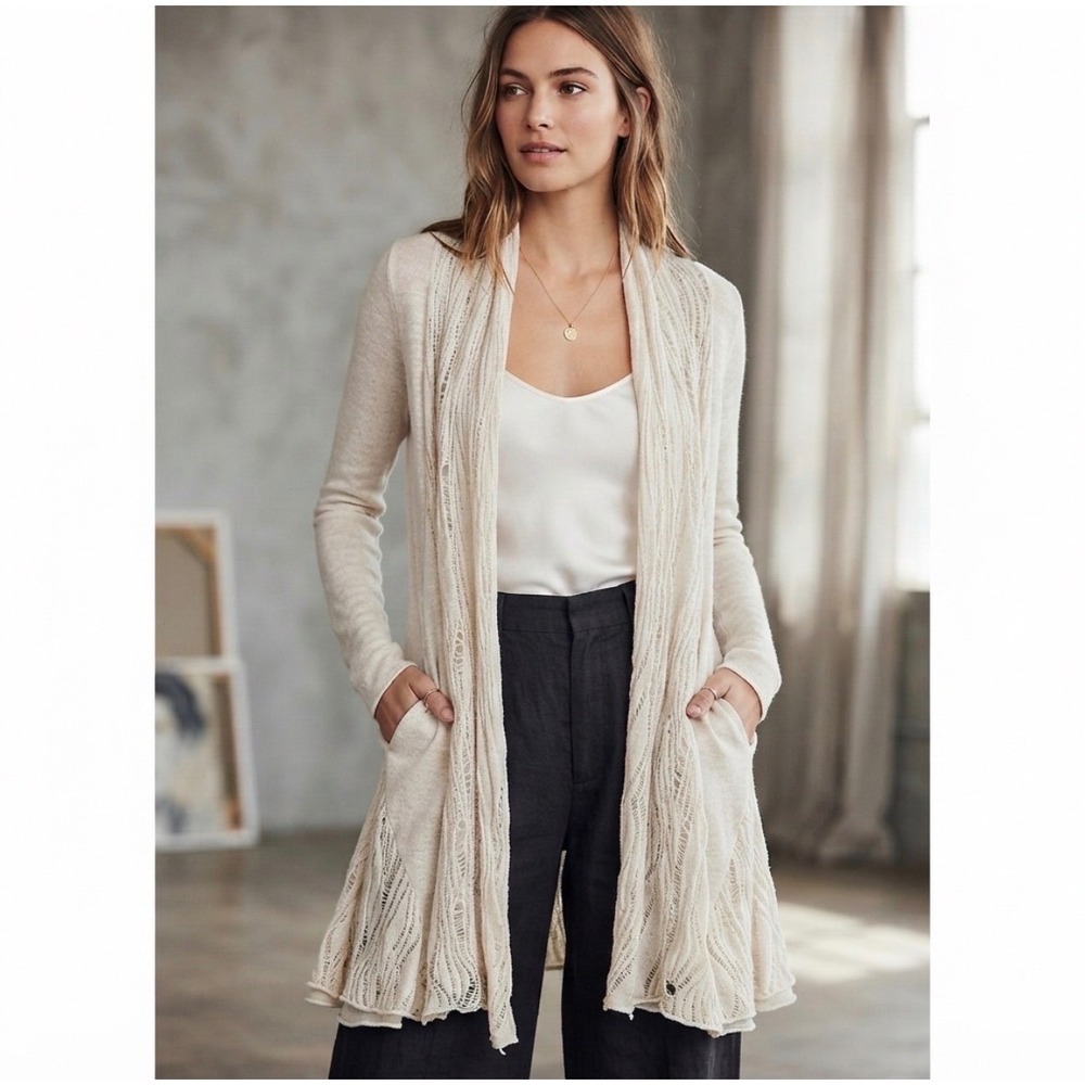 Free‎ People Cardigan Womens M Cream Alpaca Wool Open Knit Boho Layer Lagenlook